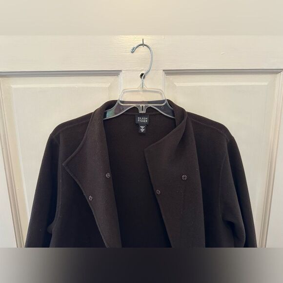 Eileen Fisher Doubleface Wool Cashmere Shawl Collar Coat Chocolate Brown Medium - Picture 5 of 6